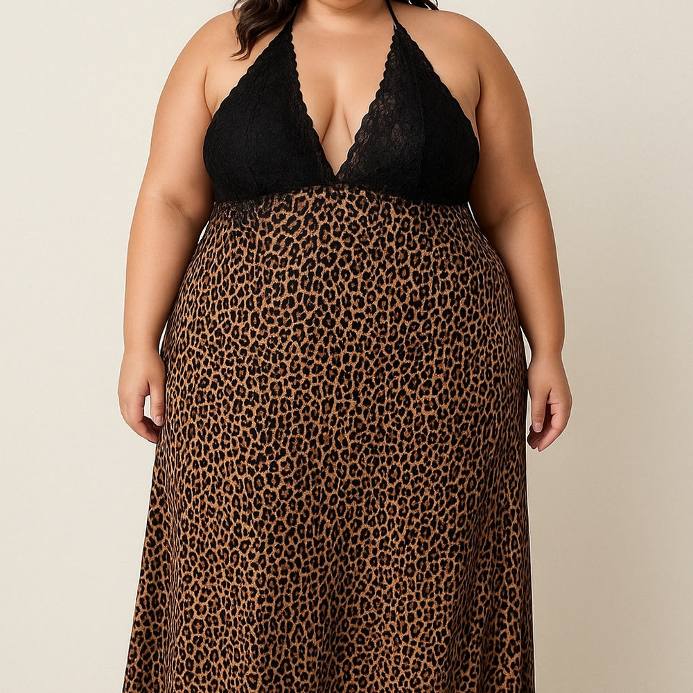 Petra Fashions Leopard Print Dress with Black Lace